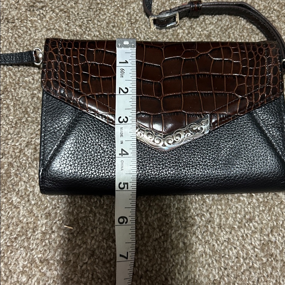 Brighton Two-Toned Crocodile Embossed Leather Brown & Black Crossbody Bag - Picture 9 of 9